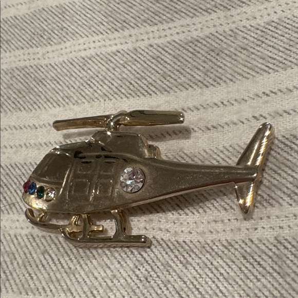 Vintage Gold Helicopter w Rhinestone Accents New - Picture 3 of 7